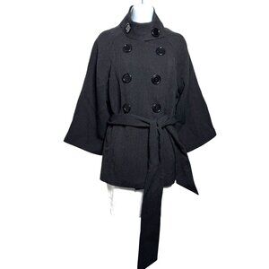 Peruvian Connection Wool Alpaca Tie Waist Pea Coat Black womens size Large